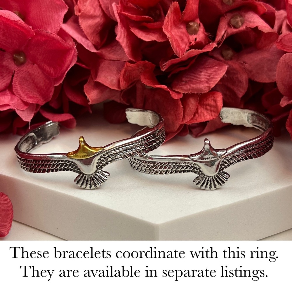 Boho Tribal Gold and Silver Eagle Ring Cuff - Picture 11 of 11